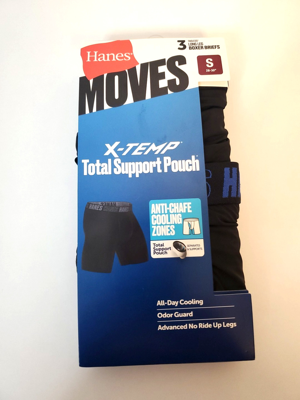 3 Hanes Long Leg Boxer Briefs Small X-Temp Support Pouch Breathable Lightweight